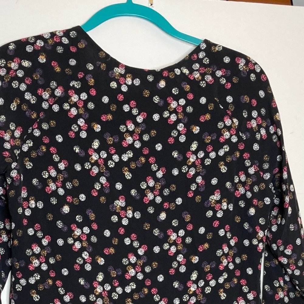 Garnet Hill Black Floral Multicolor Dot 3/4 Sleeve Dress Office Casual  Sz 4 - Picture 5 of 6